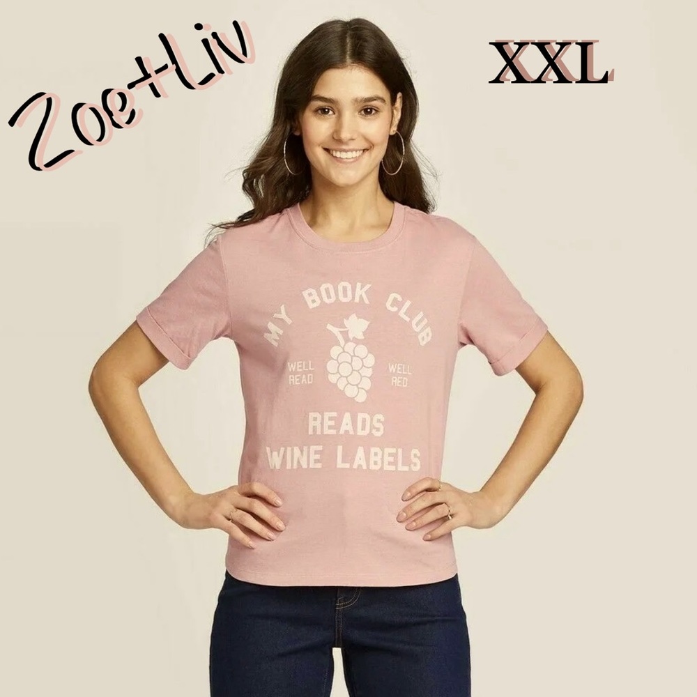 Zoe+Liv MY BOOK CLUB READS WINE LABELS Graphic T-Shirt XXL LGHT PURPLE